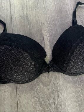 Women’s Smart & Sexy Push-Up Plunge Bra Black Heather/Lace Size 34C/36B